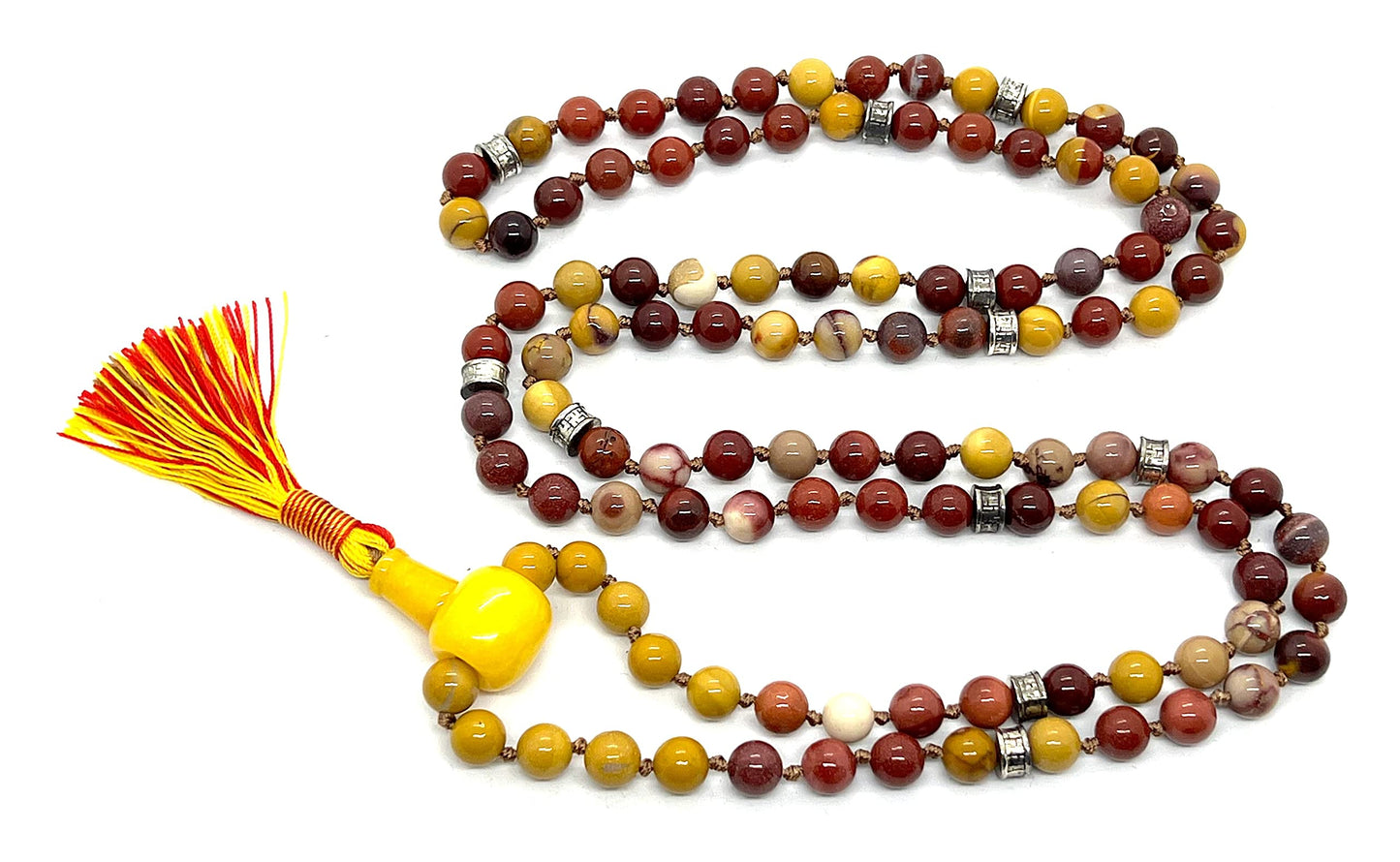 Certified Energized Mala Beads Necklace with COA - Chakra Mala - Japa Mala - 8mm 108 Buddhist Prayer Beads - Meditation Mala - Tassel Necklace – Zodiac/Sun Sign stones (Mookaite)