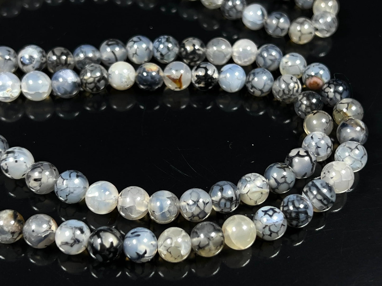Handmade Black Dragon Vein Agate Mala Beads Necklace | 8mm 108 Beads | Spiritual Jewelry | Birthstone & Chakra Energy