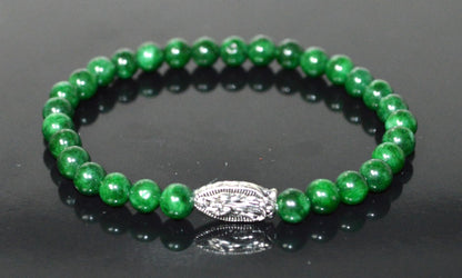 Green Jade Stretch Bracelet with Lucky Charm Accents - Taurus Birthstone for May - Heart Chakra