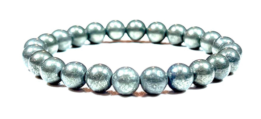 Ignite Your Willpower: Handmade Pyrite Stretch Bracelet (8mm Beads) - Aries Birthstone & Solar Plexus Chakra Power
