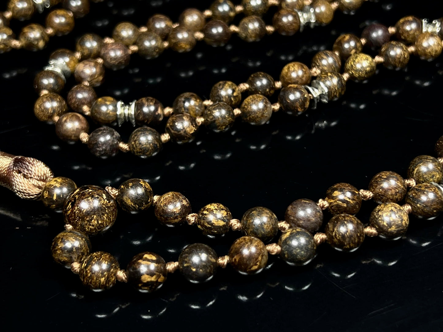 Hand-Knotted Bronzite Mala Necklace (8mm 108 Beads) - Gemini & Leo Birthstone - Solar Plexus Chakra