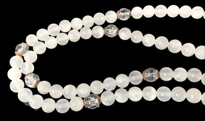 Selenite & Quartz Stretchable Mala Necklace| Crown & Third Eye Chakra