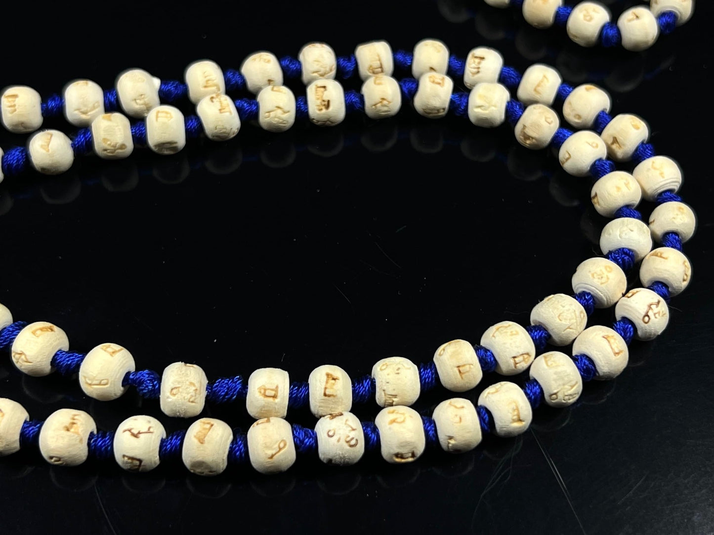 Tulsi Mala Beads Necklace w/ 5 Mukhi Rudraksha – 8mm Beads with "Ram" Inscription – Root Chakra & Aries Birthstone – Meditation Jewelry