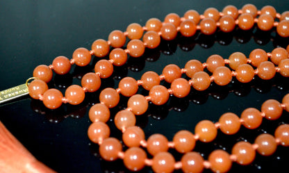 Hand-Knotted Orange Jade Beads Mala Necklace, 8mm 108 Beads – Virgo & Libra Birthstone, Sacral Chakra Necklace