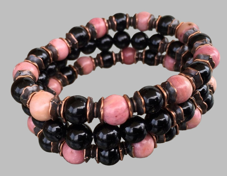 Black Tourmaline & Rhodonite Set of 3 Bracelets | VESTA Collection