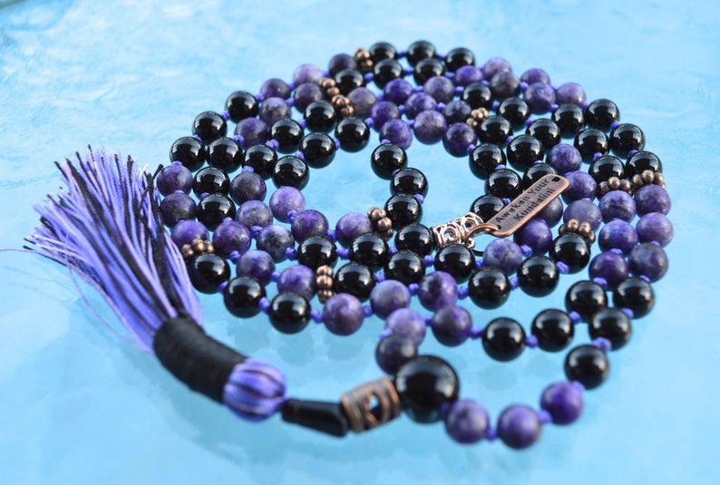 Black Tourmaline Mala Necklace | 108 Beads | VESTA Collection by AYK