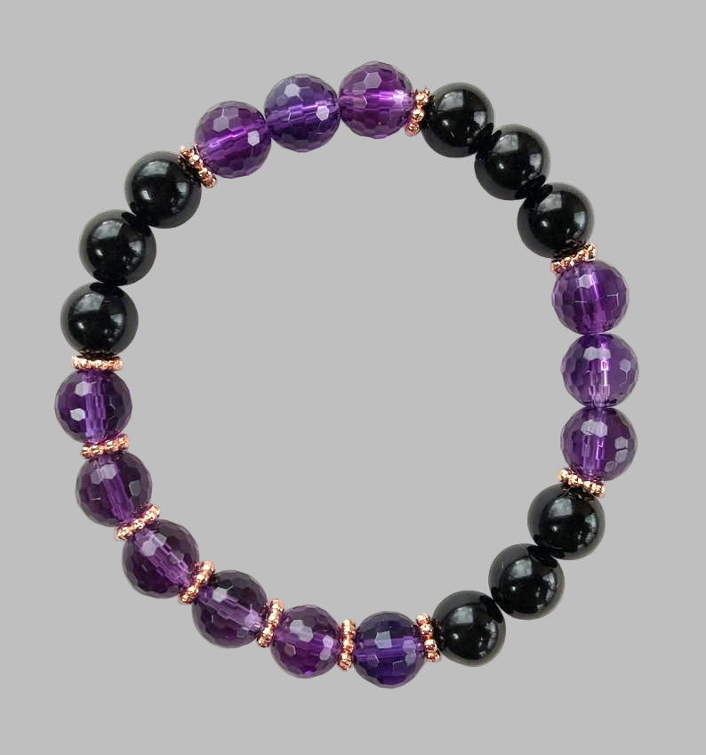 Amethyst & Black Tourmaline Set of 3 Bracelets | VESTA & SOMA Collection
