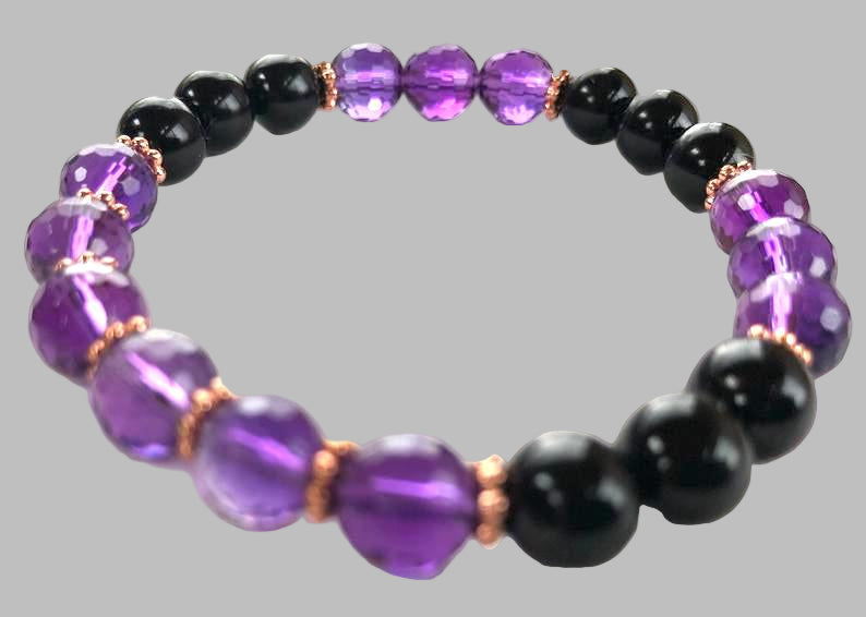Amethyst & Black Tourmaline Set of 3 Bracelets | VESTA & SOMA Collection