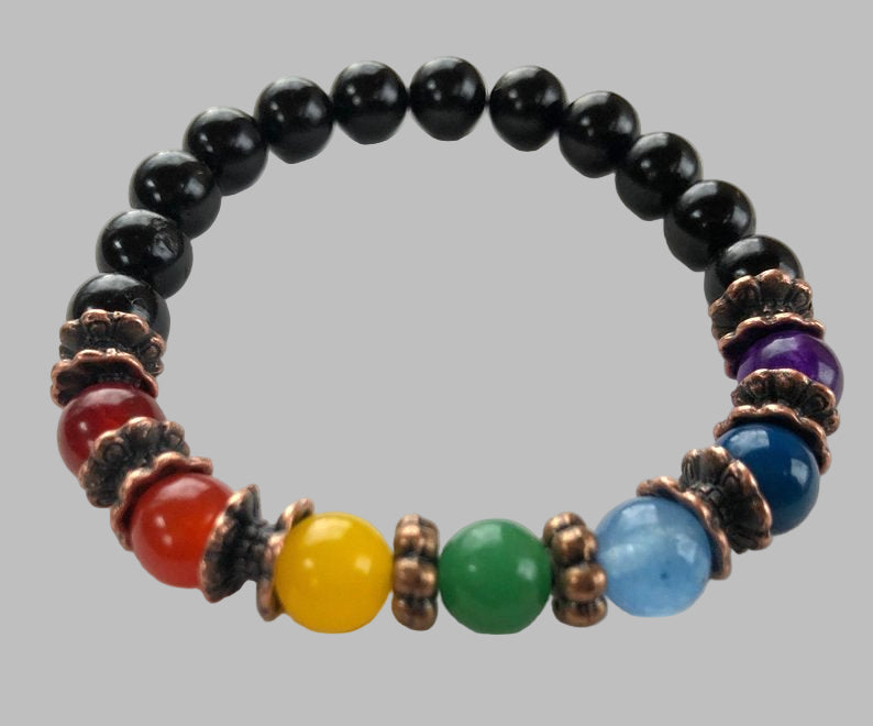 7 Chakra & Black Tourmaline Set of 3 Bracelets | VESTA Collection