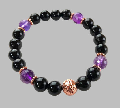 Amethyst & Black Tourmaline Set of 3 Bracelets | VESTA & SOMA Collection