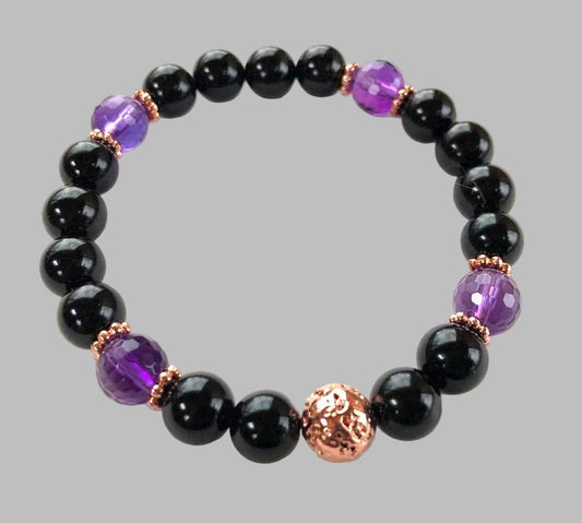 Amethyst & Black Tourmaline Set of 3 Bracelets | VESTA & SOMA Collection