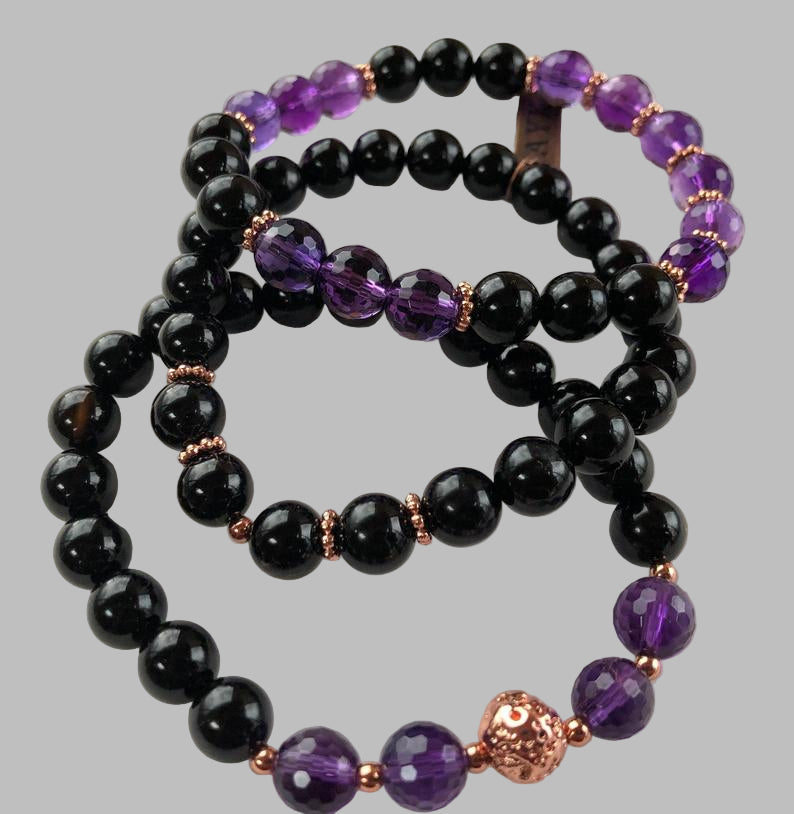 Amethyst & Black Tourmaline Set of 3 Bracelets | VESTA & SOMA Collection