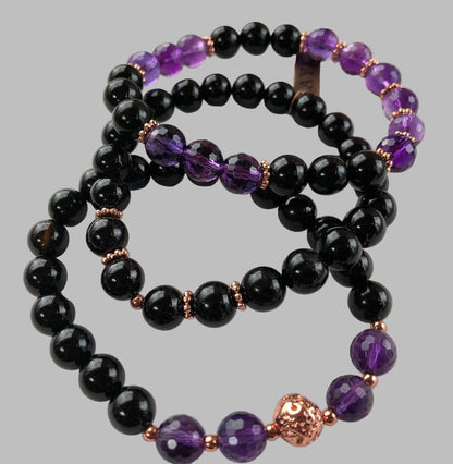 Amethyst & Black Tourmaline Set of 3 Bracelets | VESTA & SOMA Collection