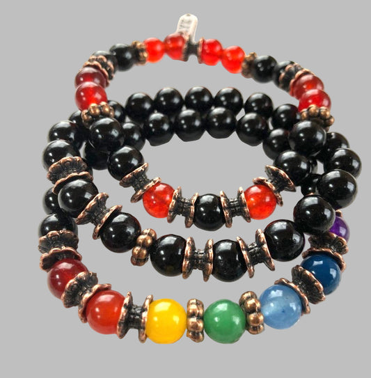 7 Chakra & Black Tourmaline Set of 3 Bracelets | VESTA Collection