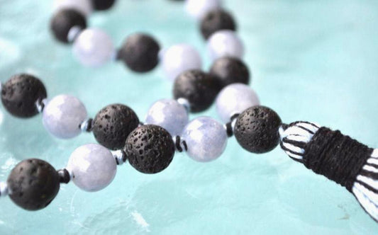 Aquamarine & Lava Pocket Mala | 27 Beads for Courage & Calm | ANKURA Collection