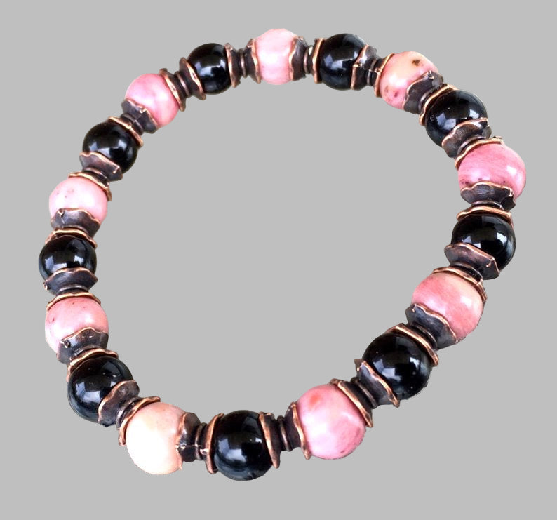 Black Tourmaline & Rhodonite Set of 3 Bracelets | VESTA Collection