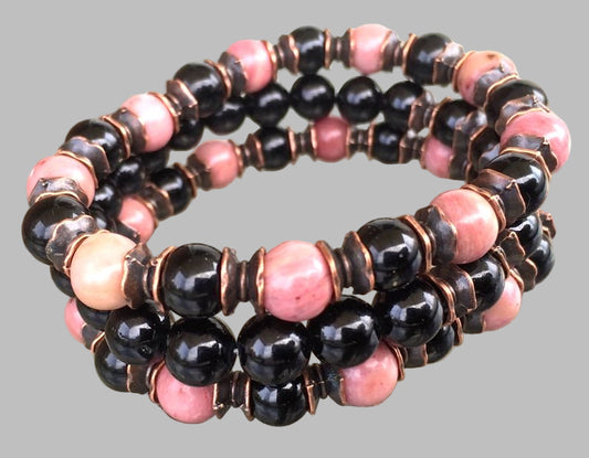Black Tourmaline & Rhodonite Set of 3 Bracelets | VESTA Collection