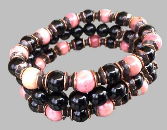 Black Tourmaline & Rhodonite Set of 3 Bracelets | VESTA Collection