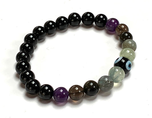 Evil Eye Protection Bracelet | Black Tourmaline, Prehnite & Obsidian | CHHAYA