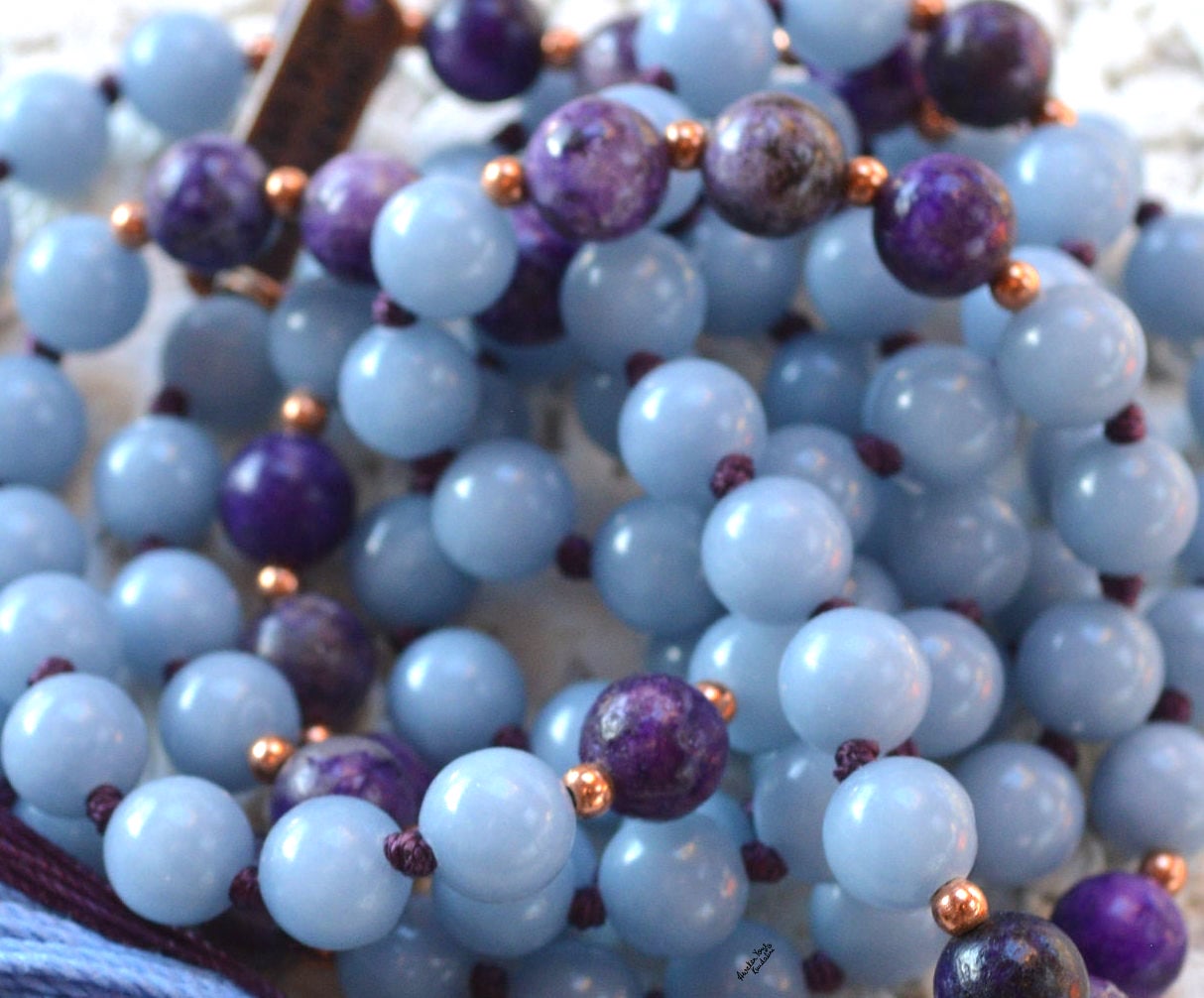 Ethereal Truth Mala Necklace | Angelite & Charoite | 108 Beads | AYK