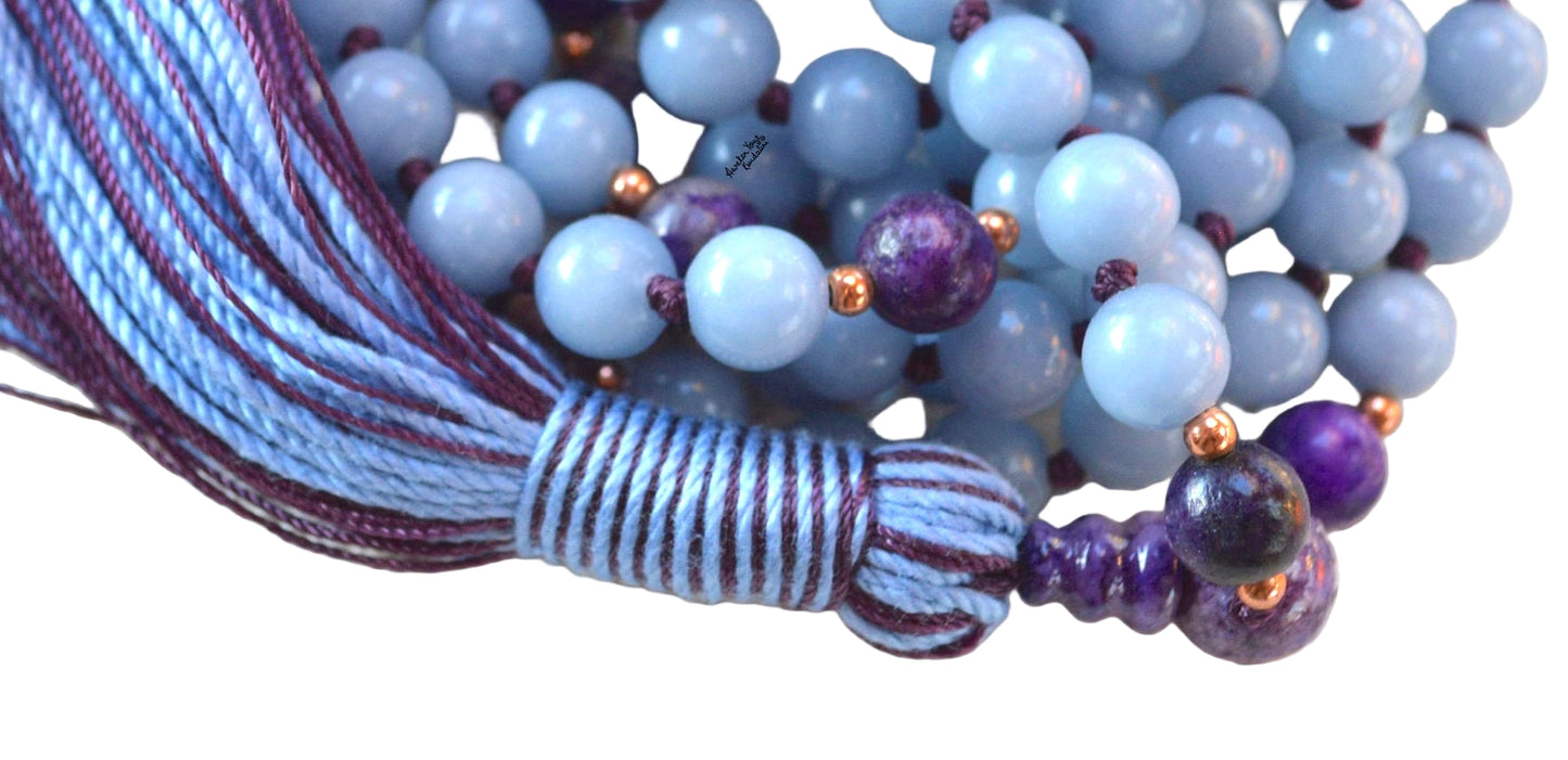 Ethereal Truth Mala Necklace | Angelite & Charoite | 108 Beads | AYK