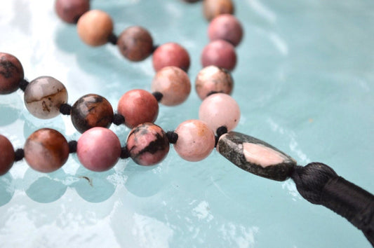 Striped Rhodonite Pocket Mala | 27 Beads for Love & Healing | ANKURA Collection