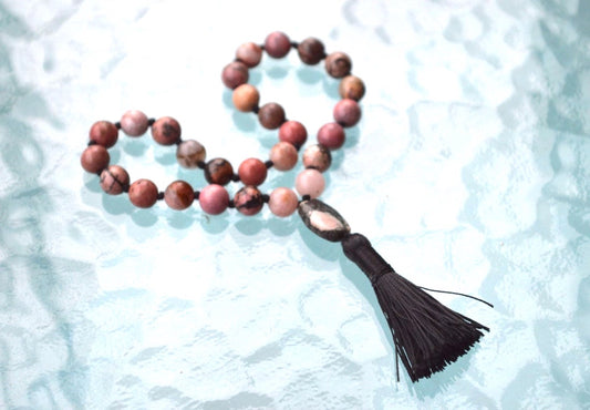 Striped Rhodonite Pocket Mala | 27 Beads for Love & Healing | ANKURA Collection