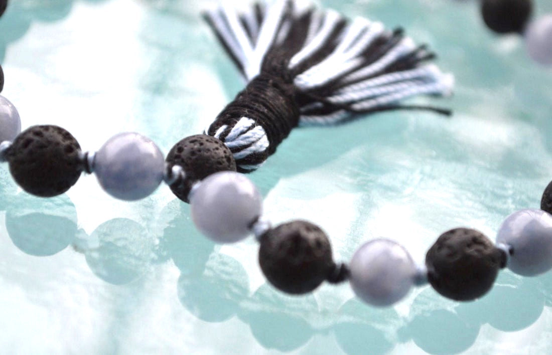 Aquamarine & Lava Pocket Mala | 27 Beads for Courage & Calm | ANKURA Collection