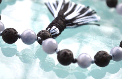 Aquamarine & Lava Pocket Mala | 27 Beads for Courage & Calm | ANKURA Collection