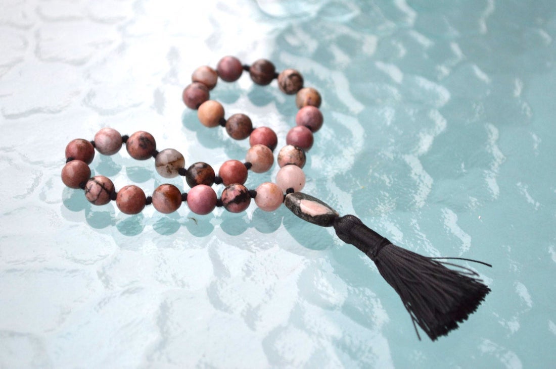 Striped Rhodonite Pocket Mala | 27 Beads for Love & Healing | ANKURA Collection