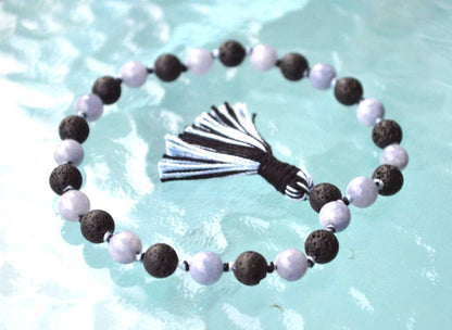 Aquamarine & Lava Pocket Mala | 27 Beads for Courage & Calm | ANKURA Collection