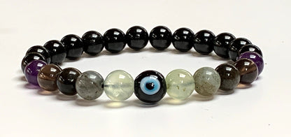 Evil Eye Protection Bracelet | Black Tourmaline, Prehnite & Obsidian | CHHAYA