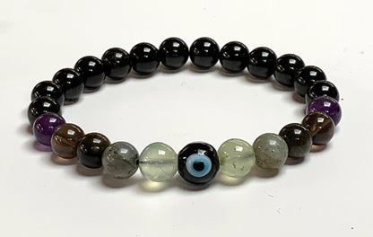 Evil Eye Protection Bracelet | Black Tourmaline, Prehnite & Obsidian | CHHAYA