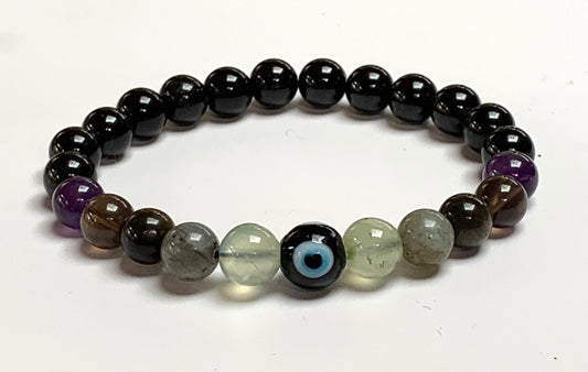 Evil Eye Protection Bracelet | Black Tourmaline, Prehnite & Obsidian | CHHAYA