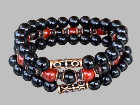 Black Tourmaline & Carnelian Set of 3 Bracelets | VESTA Collection