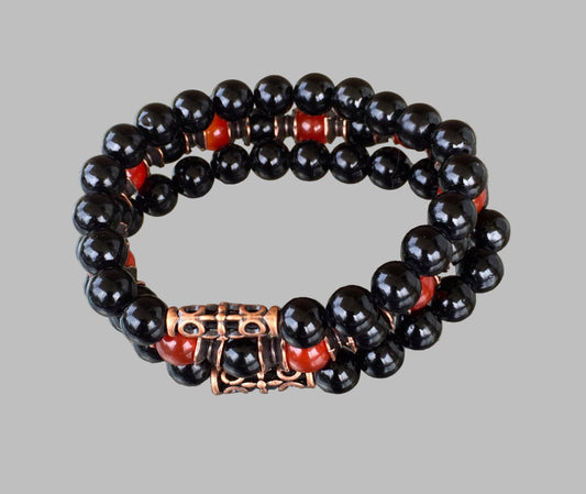 Black Tourmaline & Carnelian Set of 3 Bracelets | VESTA Collection