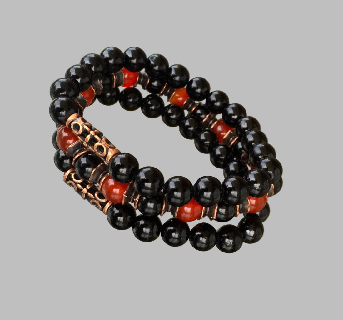 Black Tourmaline & Carnelian Set of 3 Bracelets | VESTA Collection