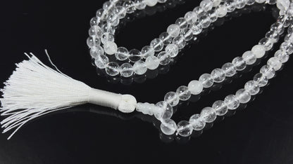 Handmade Nirvana Crystal Quartz Mala Beads Necklace | 8mm 108 Beads | Birthstone for April | Crown Chakra