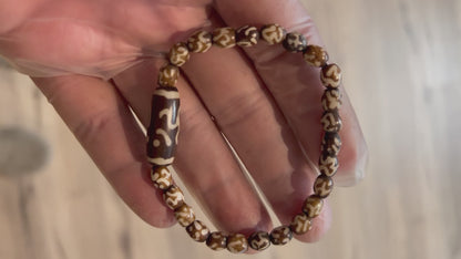 Tibetan Yak Bone Om Healing Bracelet - Chakra Alignment & Balancing (Style-5 Wrist size 6.5"-7.5"; Bead size 6-14 mm)