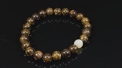Balance & Harmony: Bronzite & Mother of Pearl Stretch Bracelet (8mm Beads) - Taurus & Gemini Birthstones