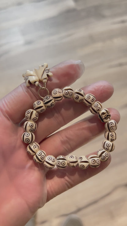 AWAKEN YOUR KUNDALINI Tibetan Yak Bone Yakbone Om Healing Bracelet (7"-8" Wrist, 10mm Beads) - Embrace Harmony & Inner Peace