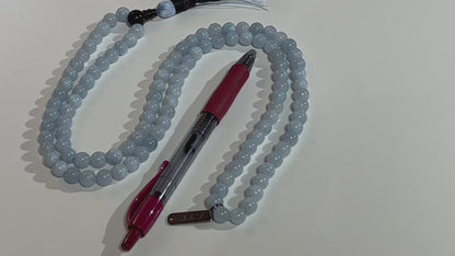 AURA Aquamarine & Black Onyx Mala Necklace | 108 Hand-Knotted Beads for Clarity, Grounding & Compassion | Throat & Root Chakra | Pisces Birthstone | Handmade in USA