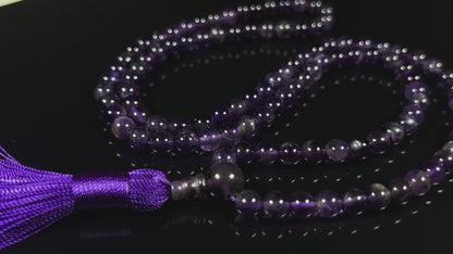 Handmade Amethyst Mala Beads Necklace - 6mm 108 Beads - Pisces Birthstone - Crown Chakra