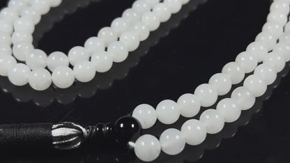 Handmade Agate Mala Beads Necklace with Black Onyx Guru Bead – 108 Beads – 8mm – Multicolor Options – Chakra Balancing & Zodiac Birthstone – Meditation Jewelry