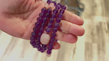 Amethyst & Rose Quartz Kriya Mala Necklace | 108 Beads | SOMA Collection