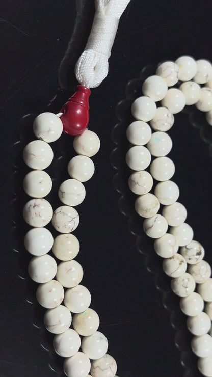 Natural White Howlite Mala Beads Necklace – 6mm & 8mm, 108 Beads – Gemini Birthstone, Crown Chakra Mala