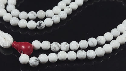 Natural White Howlite Mala Beads Necklace – 6mm & 8mm, 108 Beads – Gemini Birthstone, Crown Chakra Mala