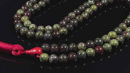 Bloodstone Jasper Mala Beads Necklace | 8mm | 108 Beads | Warrior’s Mala | Aries Birthstone & Root Chakra