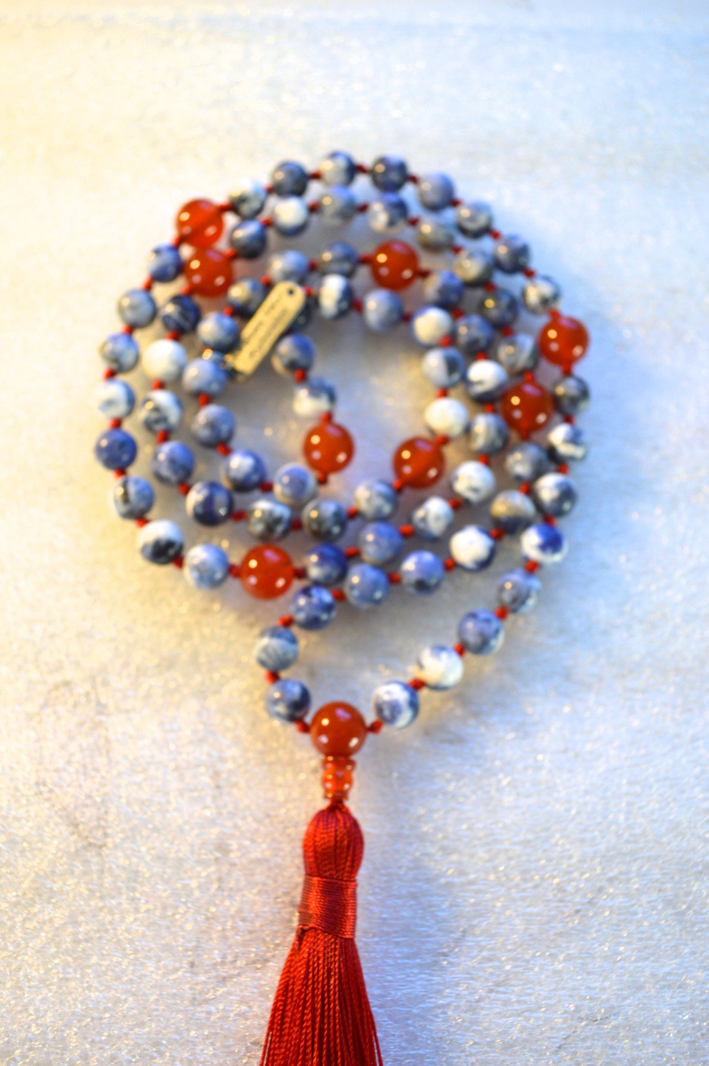 108 Blue Sodalite Mala Beads Necklace, Sodalite Healing Jewelry to Overcome Fears, Helps get rid of Guilty feelings and Irrational Fears