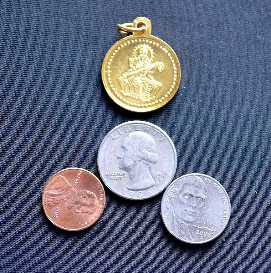 Shri Sri Saraswati Yantra Pendant Amulet Copper Gold Plated. Blessed & Energized for attaining Education, Learning and KnowledgeChristmas